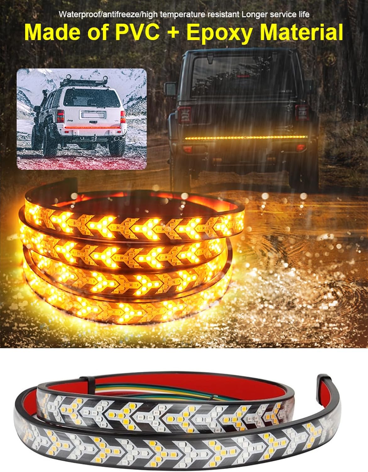 LED Pickup Truck Tail Light Strip,Truck Tailgate Dynamic Light Bar, 60" Flexible Flowing drl Strip Bar with Red Brake Amber Turning Signals Strobe Lights