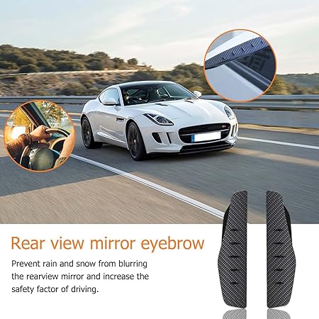 2Pcs Car Rear View Mirror Rain Visor Guard, Carbon Fiber Side Eyebrow, Waterproof Auto Smoke Universal for Cars, Truck and SUV (Black)