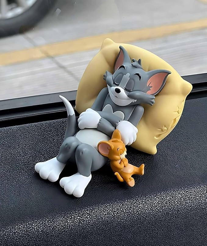 YOURKARTS Tom & Jerry Cute Sleeping Car Interior Accessory – Adorable Cartoon Character Toy for Dashboard, Table Top or Gift Set | Pack of 1 PVC Material | car Accessories 2025