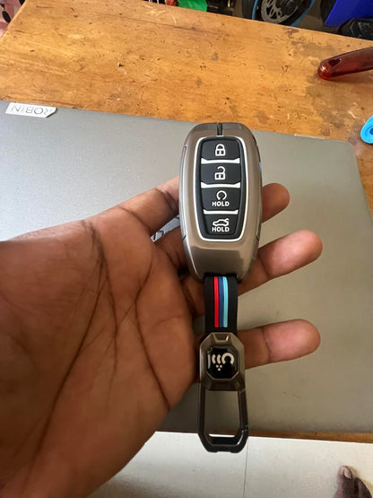 Metal Key Cover Pack 2 Compatible with Hyundai Verna 2024 2023 | i20 Facelift N Line N8 Car 4 Button Smart Key - Black