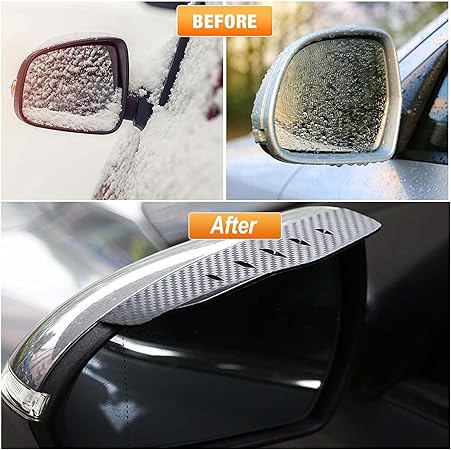 2Pcs Car Rear View Mirror Rain Visor Guard, Carbon Fiber Side Eyebrow, Waterproof Auto Smoke Universal for Cars, Truck and SUV (Black)