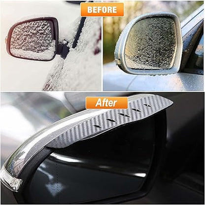 2Pcs Car Rear View Mirror Rain Visor Guard, Carbon Fiber Side Eyebrow, Waterproof Auto Smoke Universal for Cars, Truck and SUV (Black)