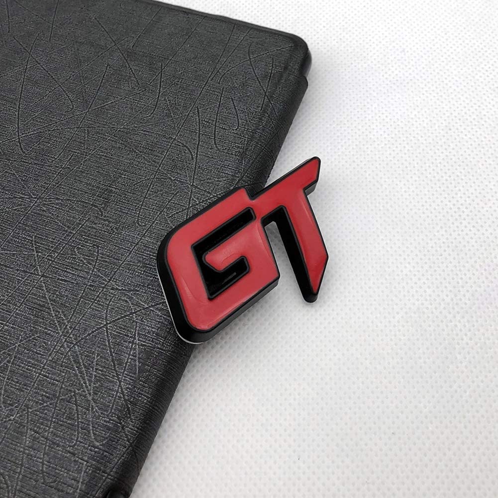 GT Car Badge 3D Logo Metal Emblem Automotive Sticker Decal Flexes to Cars, Motorcycles, Laptops, Windows, Any Smooth Surface 6 cm X 3.8 cm Red & Silver