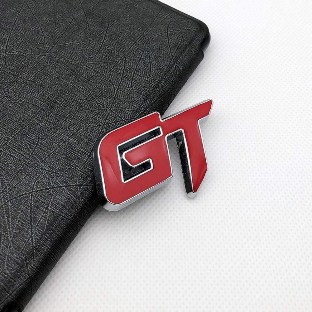 GT Car Badge 3D Logo Metal Emblem Automotive Sticker Decal Flexes to Cars, Motorcycles, Laptops, Windows, Any Smooth Surface 6 cm X 3.8 cm Red & Silver