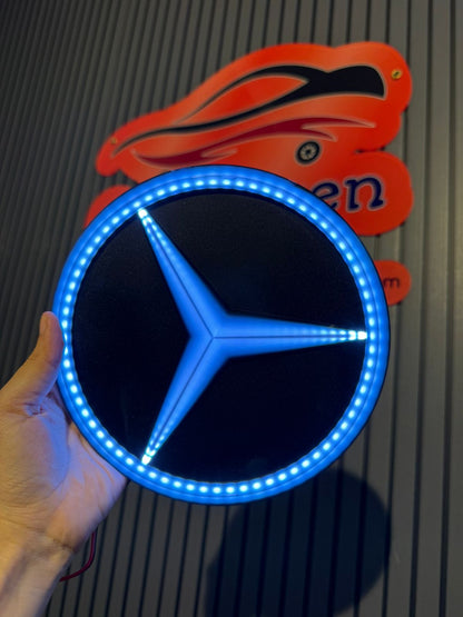 Car Front Grill LED Emblem Light â€“ Blue Glow Illuminated Logo Badge for Mercedes Cars (12V Universal Fit)