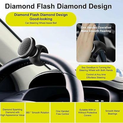 SARTE Universal Car Steering Wheel Power Knob 360 Degree Rotation Control Spinner Ball Handle with Diamond Texture Design Non Slip ABS Material for Cars Trucks Tractors Black