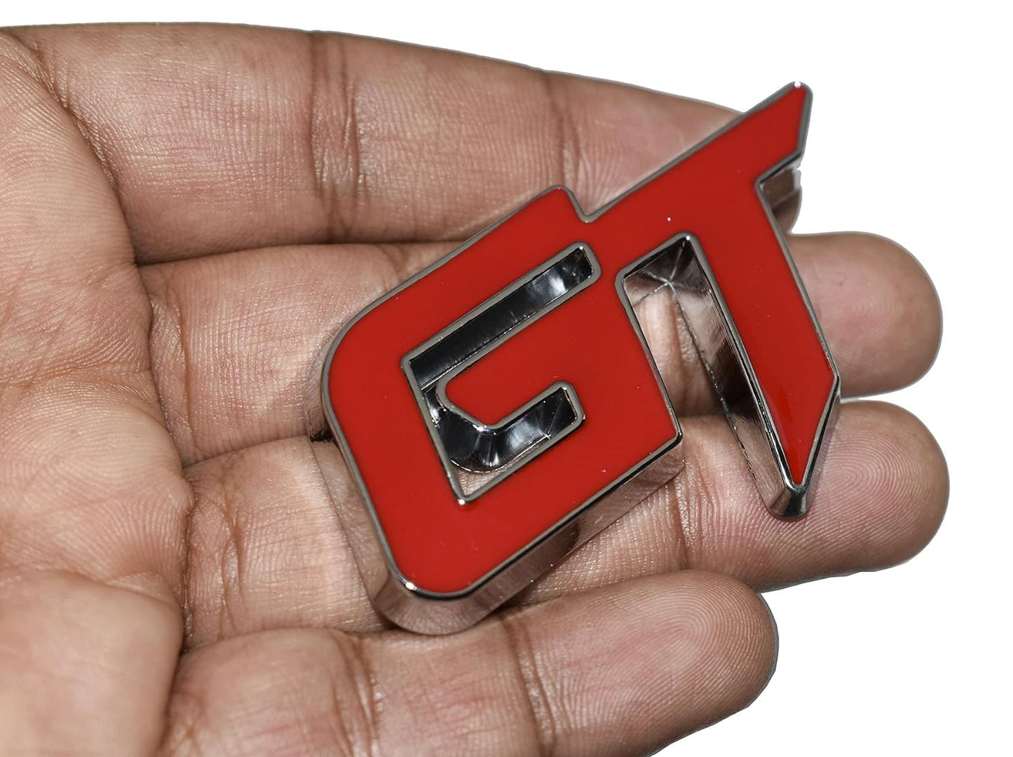 GT Car Badge 3D Logo Metal Emblem Automotive Sticker Decal Flexes to Cars, Motorcycles, Laptops, Windows, Any Smooth Surface 6 cm X 3.8 cm Red & Silver