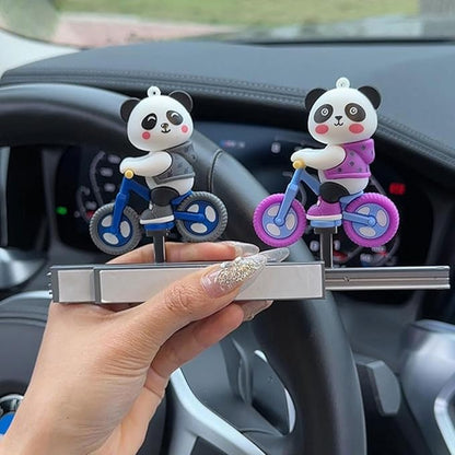 Ubxvamm Cycling Panda Car Ornament,Funny Sliding Moving Panda Car Dashboard Decorations Center Console Screen Toy
