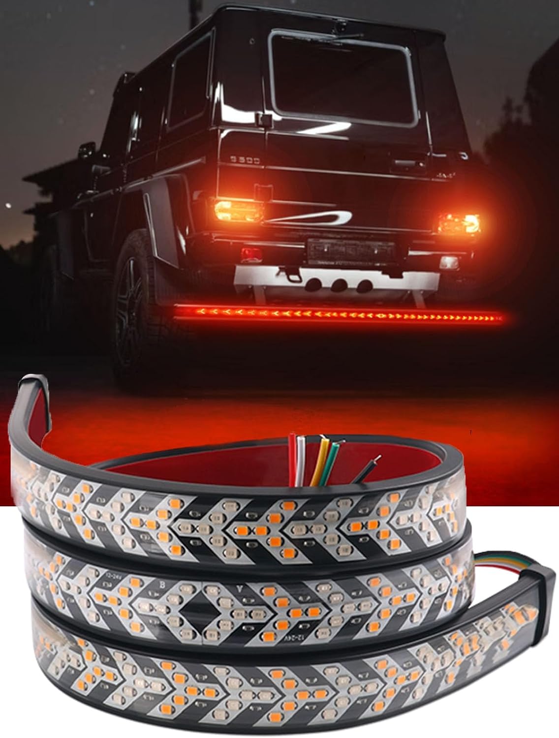 LED Pickup Truck Tail Light Strip,Truck Tailgate Dynamic Light Bar, 60" Flexible Flowing drl Strip Bar with Red Brake Amber Turning Signals Strobe Lights