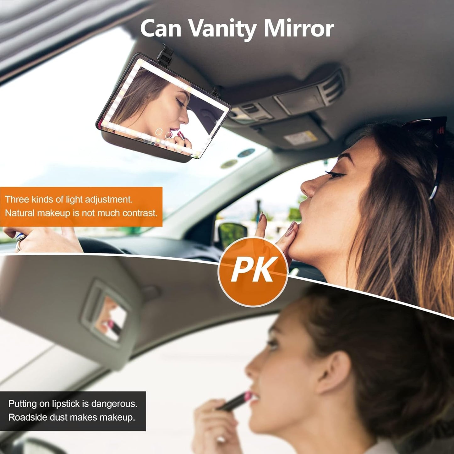 Car Visor Mirror Car Makeup Mirror with LED Lights for Car Truck SUV Rear View Mirror Sun-Shading Cosmetic Mirror with Touch Screen USB Power