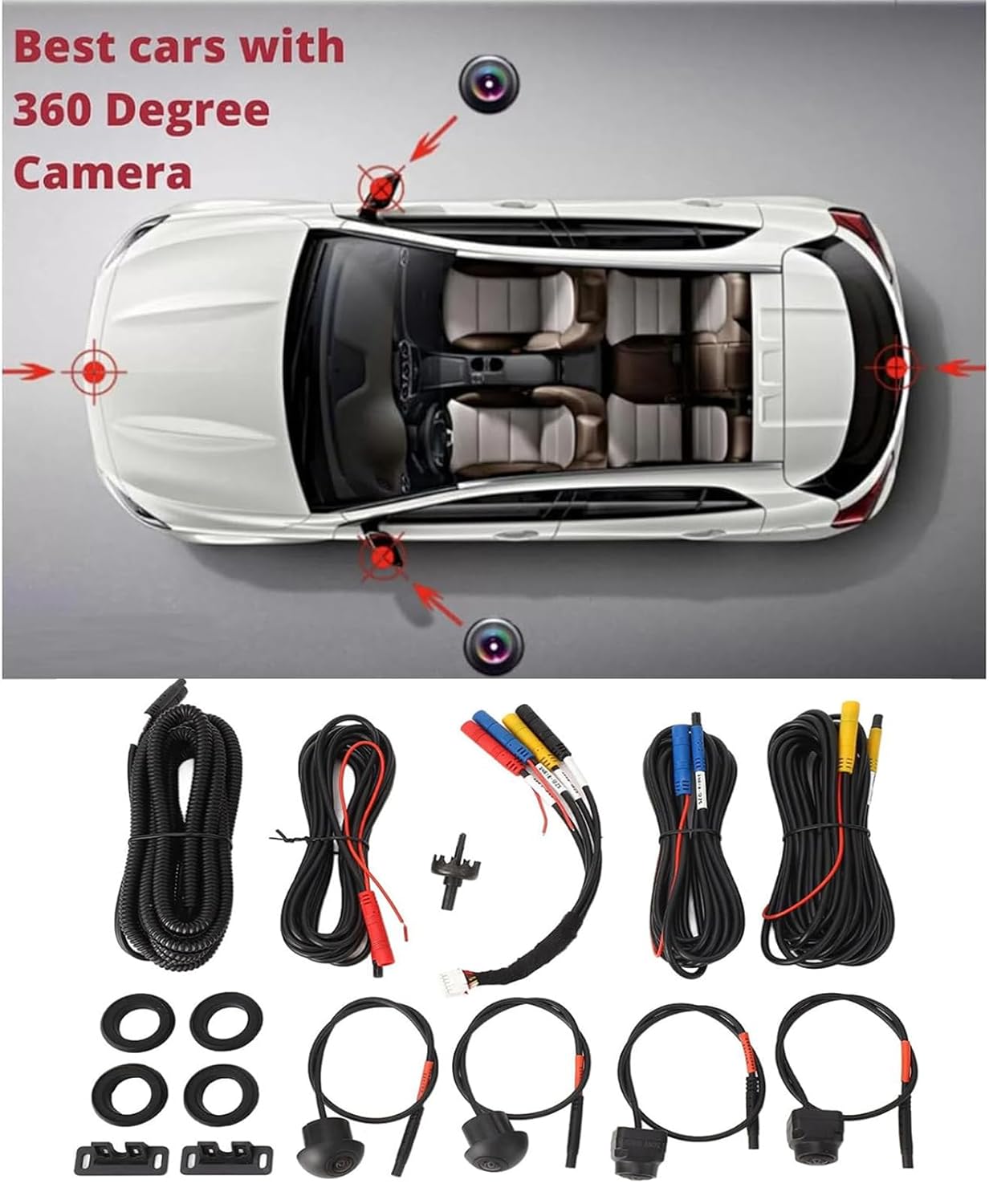 Surround View Camera System, High Resolution 360 Car Camera for Android Auto Radio (720P)