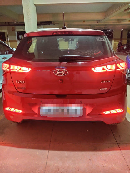 Reflector Bumper Rear/Back Drl with Wiring Reverse Light Function LED Brake Light for H-yundai I20 E-lite (Red)- Set of 2 Pcs