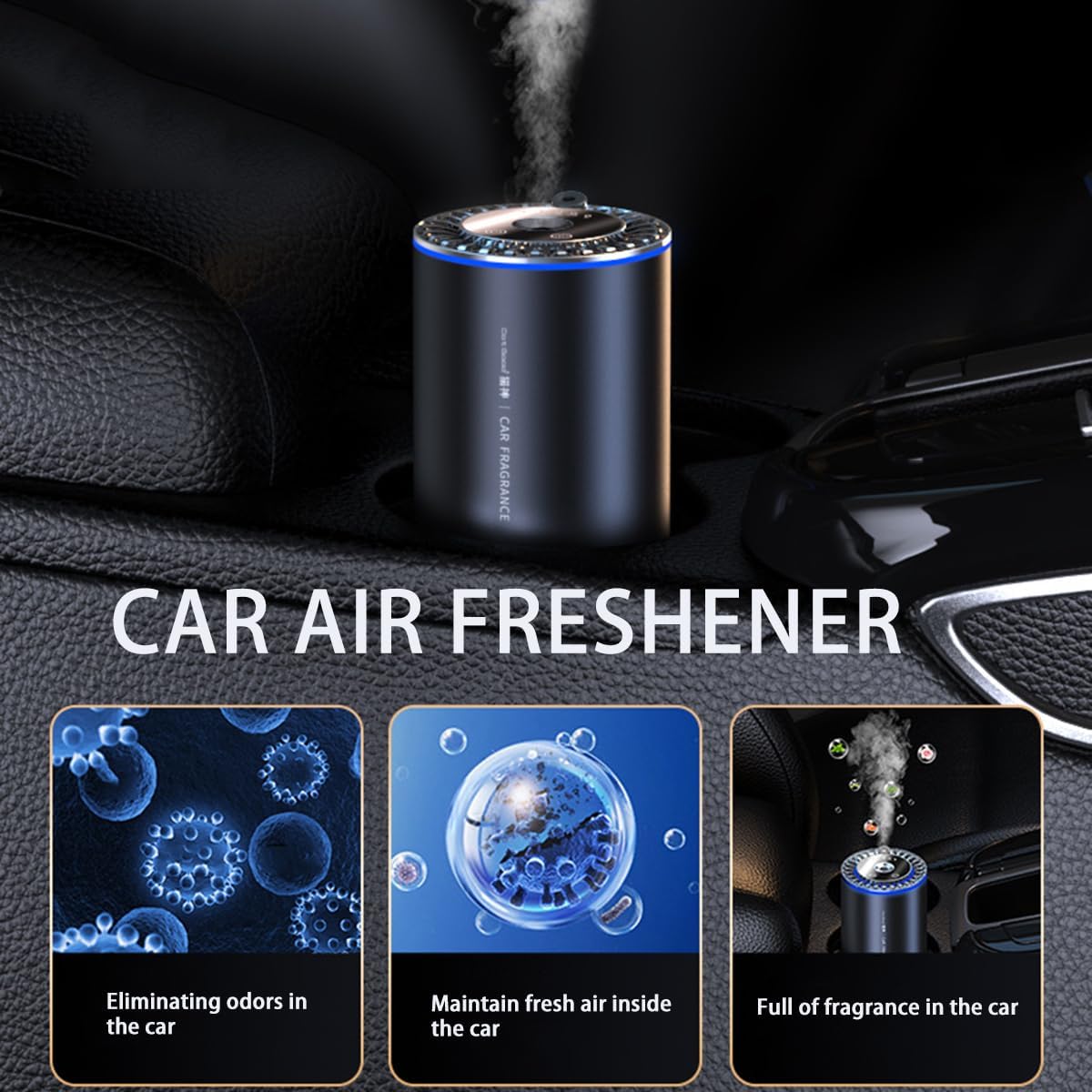 Smart Car Air Fresheners, New Smell Experience Cologne Car Freshener Essential Oil Diffuser, Adjustable Concentration, Auto On/Off, Built-in Battery, Each Bottle of Perfume Lasts 120 Days