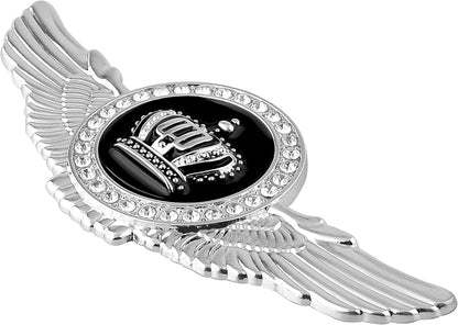 Winged King Crown Emblem Sticker for All Cars, Bikes, Metal (Silver with Red) Size: 11cm x 4.5cm x 2mm