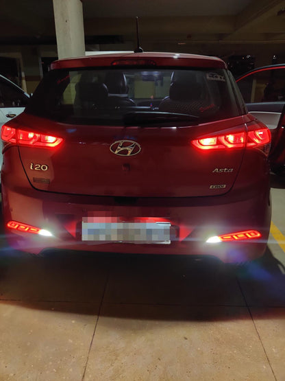 Reflector Bumper Rear/Back Drl with Wiring Reverse Light Function LED Brake Light for H-yundai I20 E-lite (Red)- Set of 2 Pcs