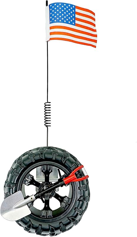 CB Miniature Spare Tire Flag Shovel Creative Off-Road Mini Rigs Build For Car Automotive Styling, Body Shop Decoration, Black Wheel-America Flag