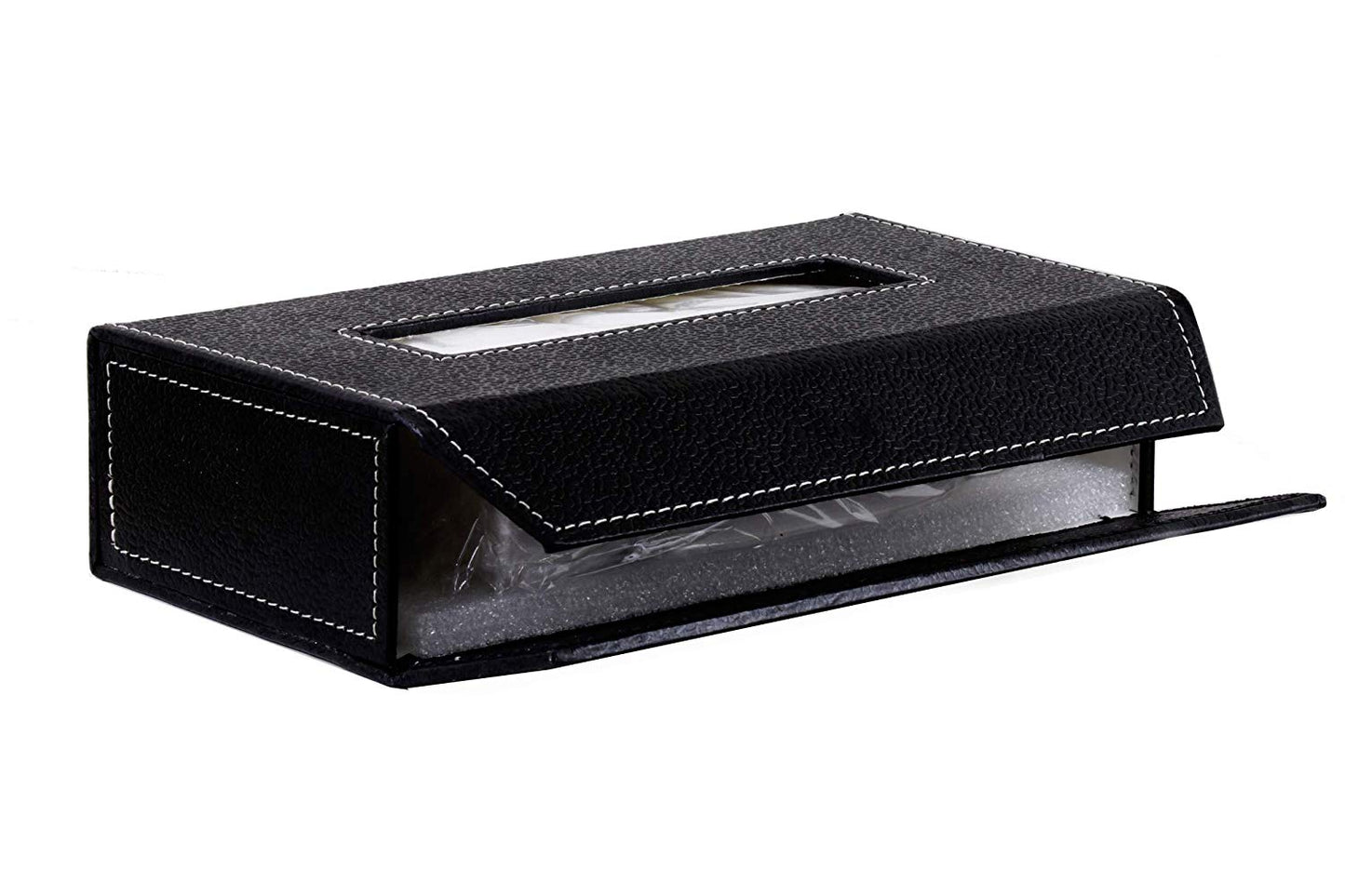 Car Dashboard Napkin Tissue Box Holder with Leatherette & 100 Tissue Paper (Black)