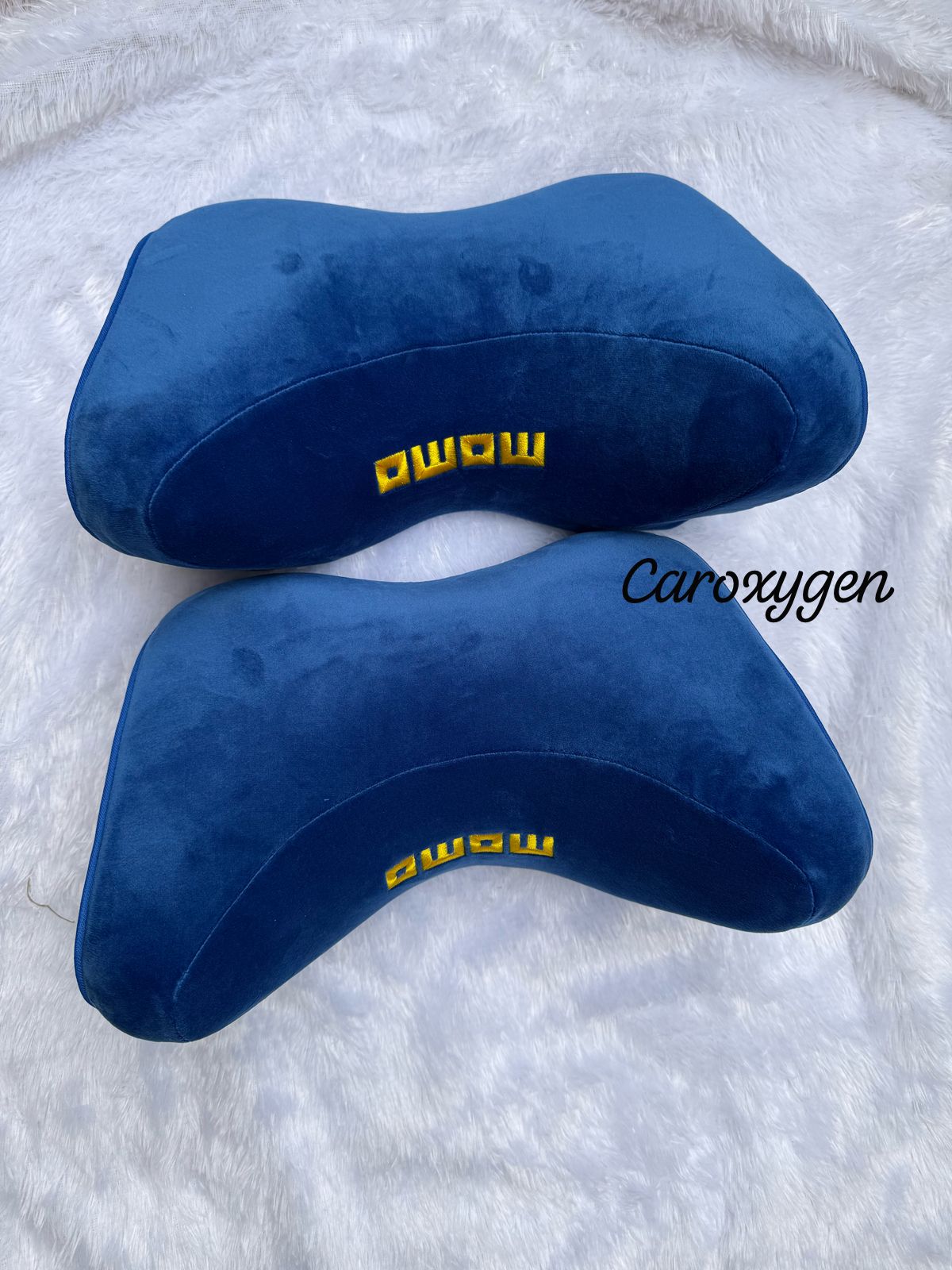 momo Soft Memory Cotton Pillow Seat 2pcs Support Decor Headrest Backrest Cushion Hellaflush Neck Rest (BLACK RED BLUE)