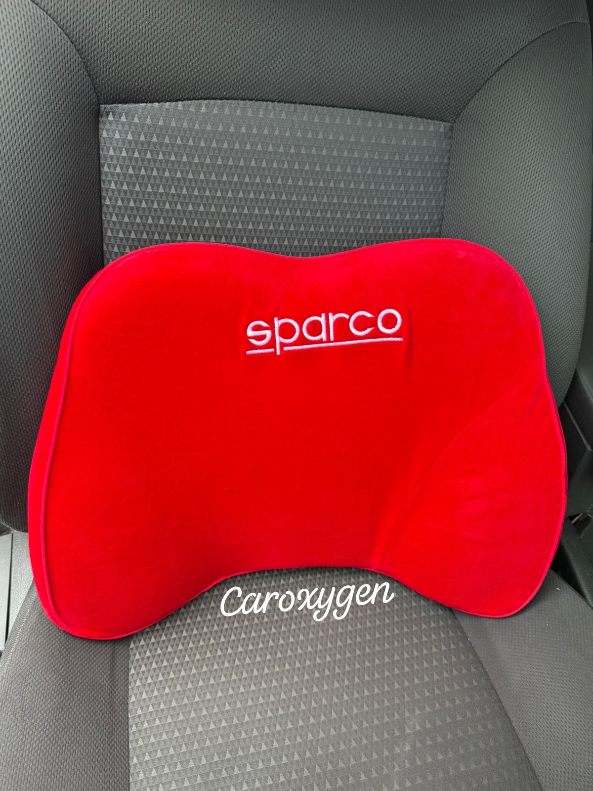 CarOxygen Sparco Car Seat Cushion – Premium Memory Foam Back Support Pillow for Long Drives, Office & Home Use – Ergonomic Lumbar Support Cushion 1 pcs