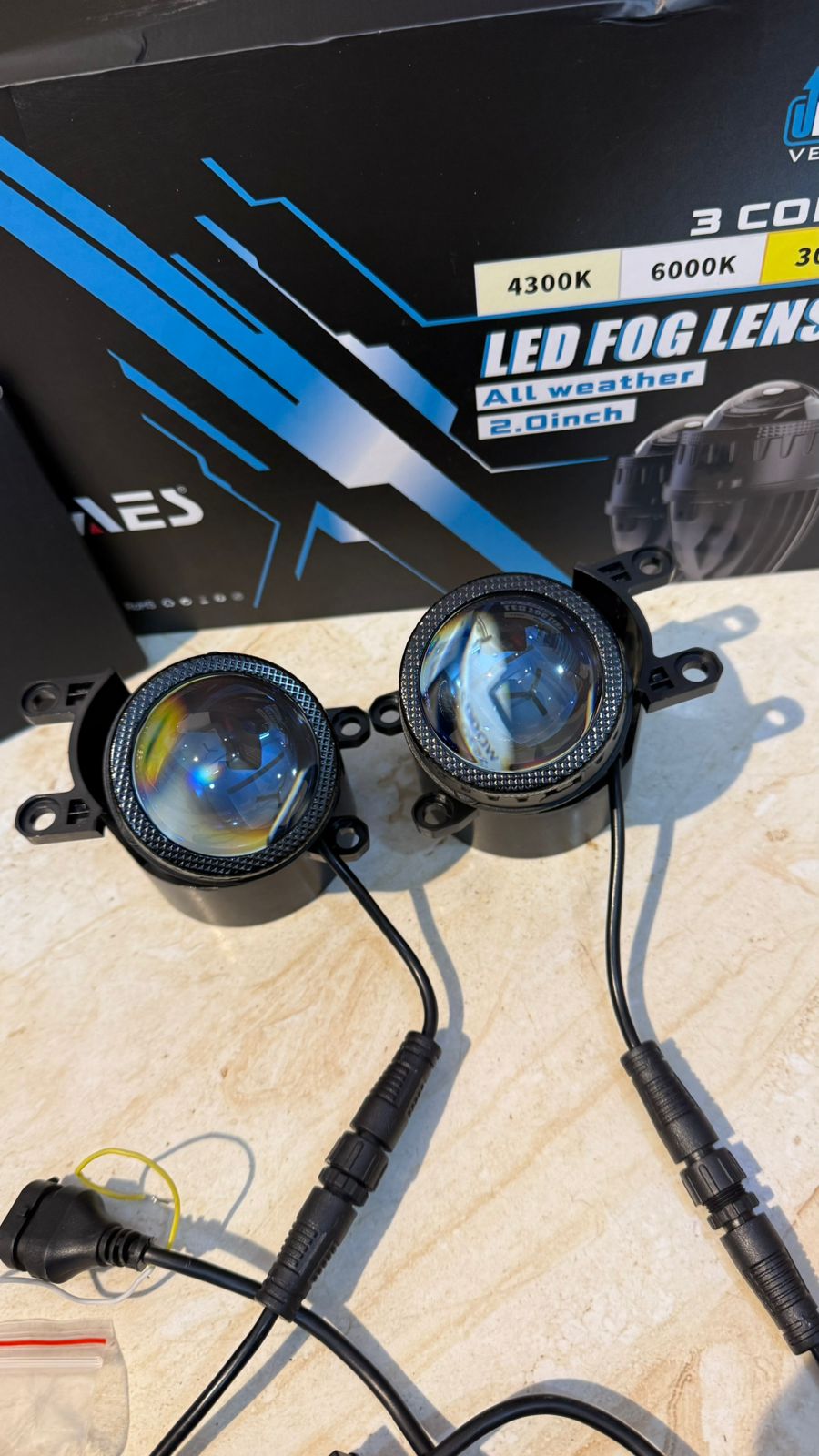 AES 2.0 Inch LED Fog Light Lens | 3 Color (3000K Yellow / 4300K Warm White / 6000K White) | All Weather Projector Fog Lamp | Upgrade Version | Universal Fit (Pack of 2)