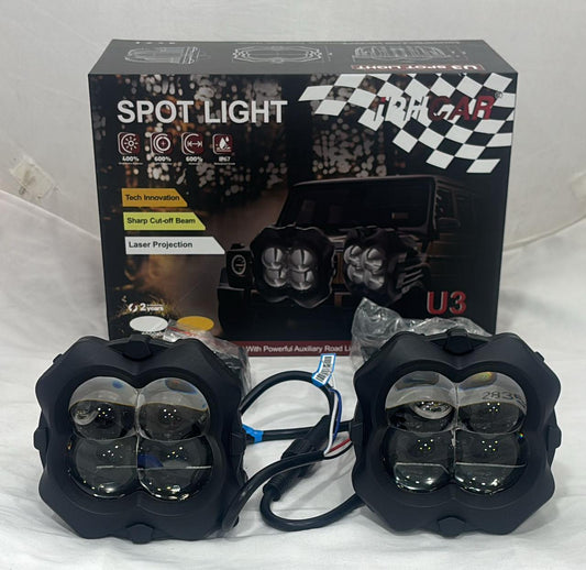 IPH Car U3 LED Spot Light for Bike & Car, High Power Auxiliary Fog Light with Laser Projection, Sharp Cut-Off Beam, Waterproof IP67 Driving Light for Motorcycle, SUV & Off-Road Vehicles (Pack of 2)