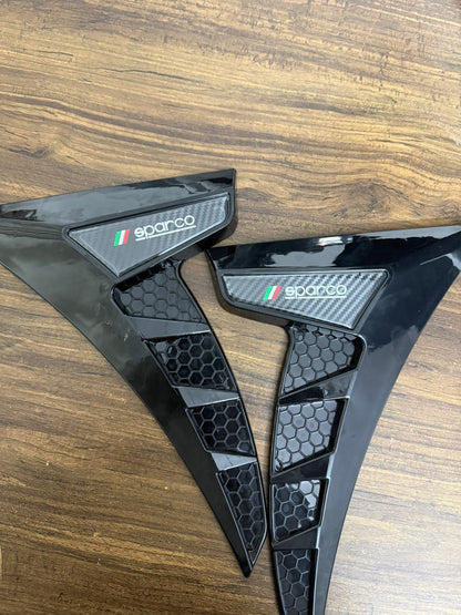 Sparco Style Car Side Vent Decorative Trim â€“ Universal Car Body Side Air Flow Sticker | 3D Sport Look Fender Vent Cover | Glossy Black with Honeycomb Design (Set of 2)