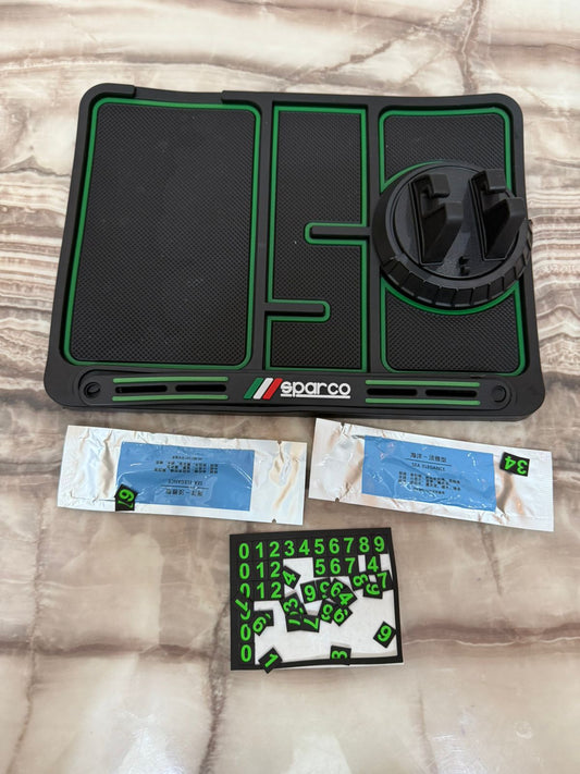 Non-Slip Phone Pad for 4-in-1 Car, 2023 New Cool Glow in The Dark Car Dashboard Phone Mat with Temporary Car Parking Card Number Plate and Aromatherapy, Anti-Shake Pad Universal Phone Holder (Green)