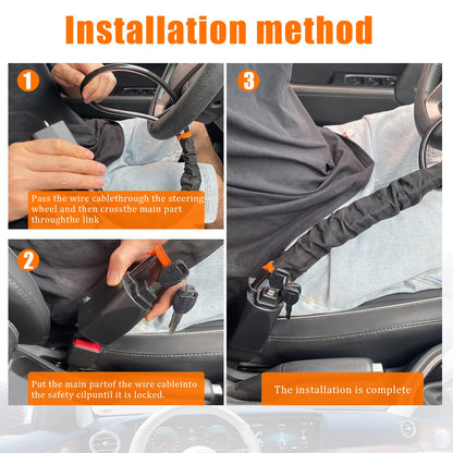 Car Steering Wheel Lock, Heavy Duty Safety Belt Buckle Attachment Steel Car Wheel Lock, Alloy Lock Core Steering Wheel Lock with 3 Keys Car Lock Anti Theft for Truck, SUV, Van, Hatchback