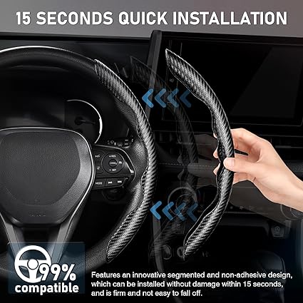 Steering Wheel Cover Carbon Fiber Steering Wheel Cover Car Steering Wheel Cover for Men/Women, Anti-Slip Comfortable Grip, Durable (Carbon Steering Grip)
