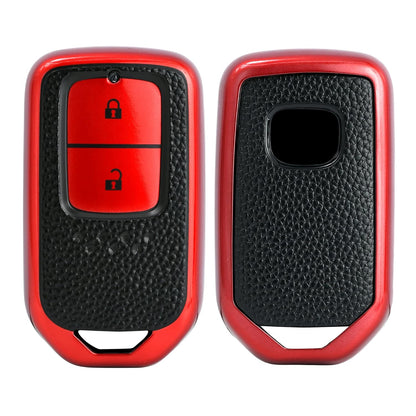 TPU Leather Pattern Key Cover Compatible with Honda City, Civic, Jazz, Amaze, CR-V, WR-V, BR-V 2 Button Smart Key Cover with Key Chain