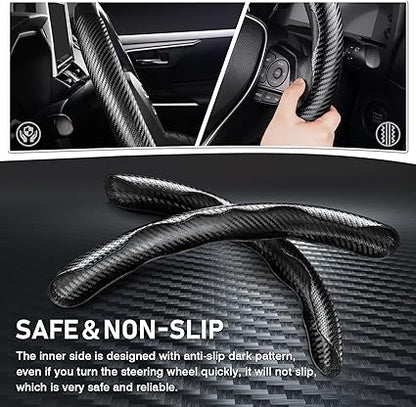 Steering Wheel Cover Carbon Fiber Steering Wheel Cover Car Steering Wheel Cover for Men/Women, Anti-Slip Comfortable Grip, Durable (Carbon Steering Grip)
