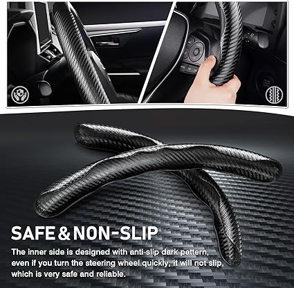 Steering Wheel Cover Carbon Fiber Steering Wheel Cover Car Steering Wheel Cover for Men/Women, Anti-Slip Comfortable Grip, Durable (Carbon Steering Grip)