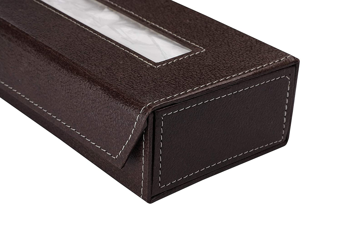 Car Dashboard Napkin Tissue Box Holder with Leatherette & 100 Tissue Paper (Black)