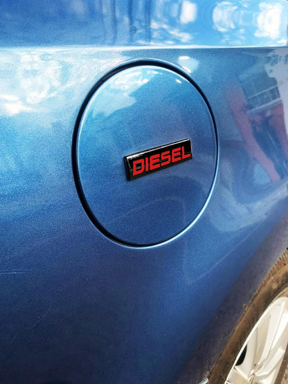 Diesel / Petrol Car Badge 3D Logo Metal Emblem Automotive Sticker Decal Flexes to Cars, Motorcycles, Laptops, Windows, Any Smooth Surface 7.5 cm X 2 cm Black & Red
