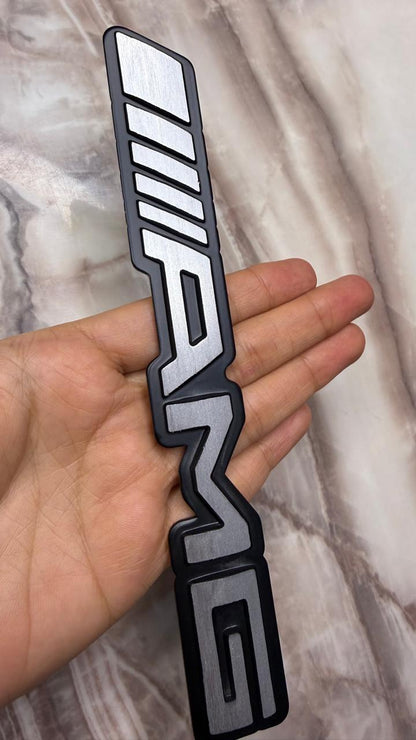 3D AMG Metal Car Emblem Badge Sticker – Premium Brushed Aluminum Logo Decal for Hood, Trunk, Fender & Side Body Decoration (Black & Silver)