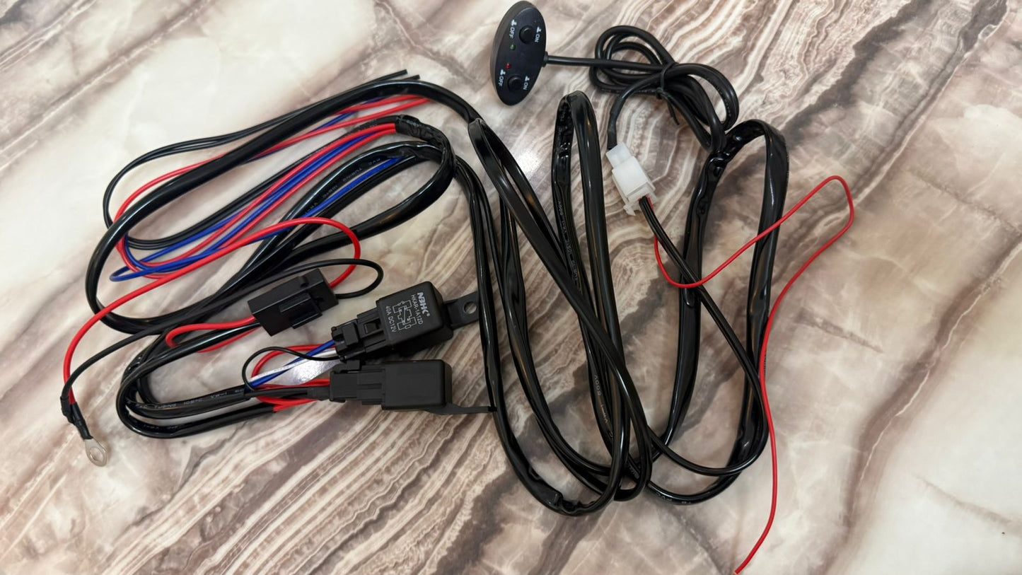 Universal Auxiliary Light Wiring Harness Kit with Switch | 12V 40A Relay | Plug & Play Wiring for Fog Lights, LED Light Bar, Driving Lights | Dual Switch Control with Indicator