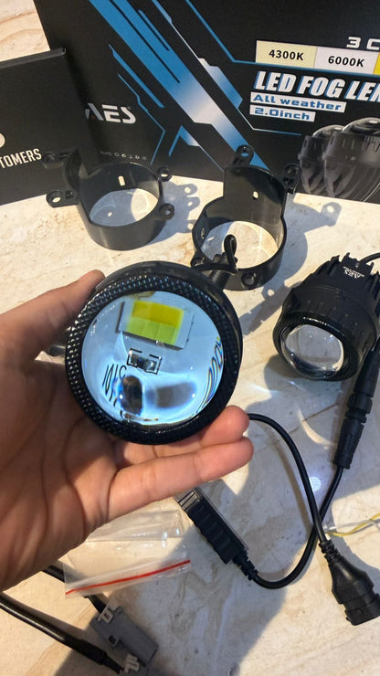 AES 2.0 Inch LED Fog Light Lens | 3 Color (3000K Yellow / 4300K Warm White / 6000K White) | All Weather Projector Fog Lamp | Upgrade Version | Universal Fit (Pack of 2)