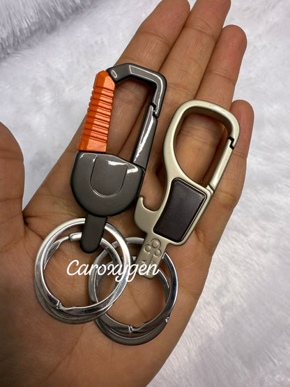 Stylish Hook Locking Silver Metal Carabiner Double Ring Hook Metal Key Chain for Men & Women (Set of 2)