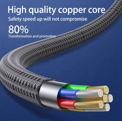 in 1 USB Data Cable with a C-Type Port, Lightning Port and Cigarette Lighter | 120W Compatible | Threaded Cable |