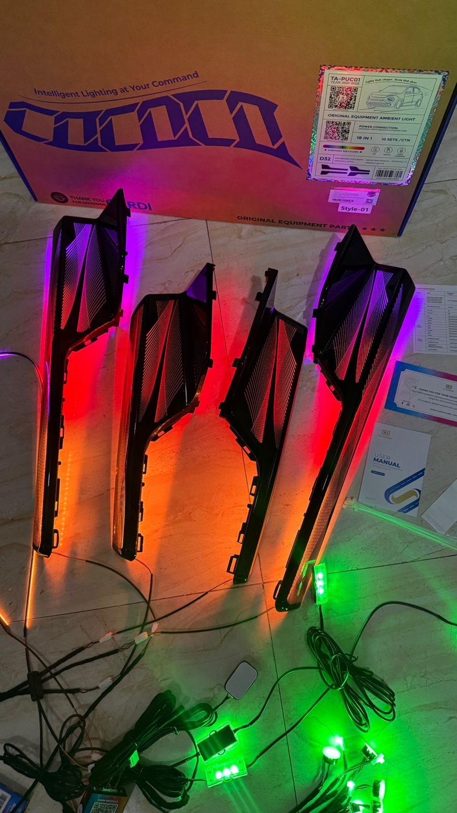 🔥CARDI Original Equipment Ambient Light Kit for Tata Punch (2021–2025) | 18 in 1 Interior RGB LED Lighting | Premium Dashboard & Door Panel Ambient Light | Plug & Play | Style-01