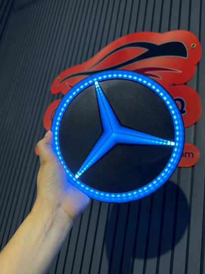 Car Front Grill LED Emblem Light â€“ Blue Glow Illuminated Logo Badge for Mercedes Cars (12V Universal Fit)