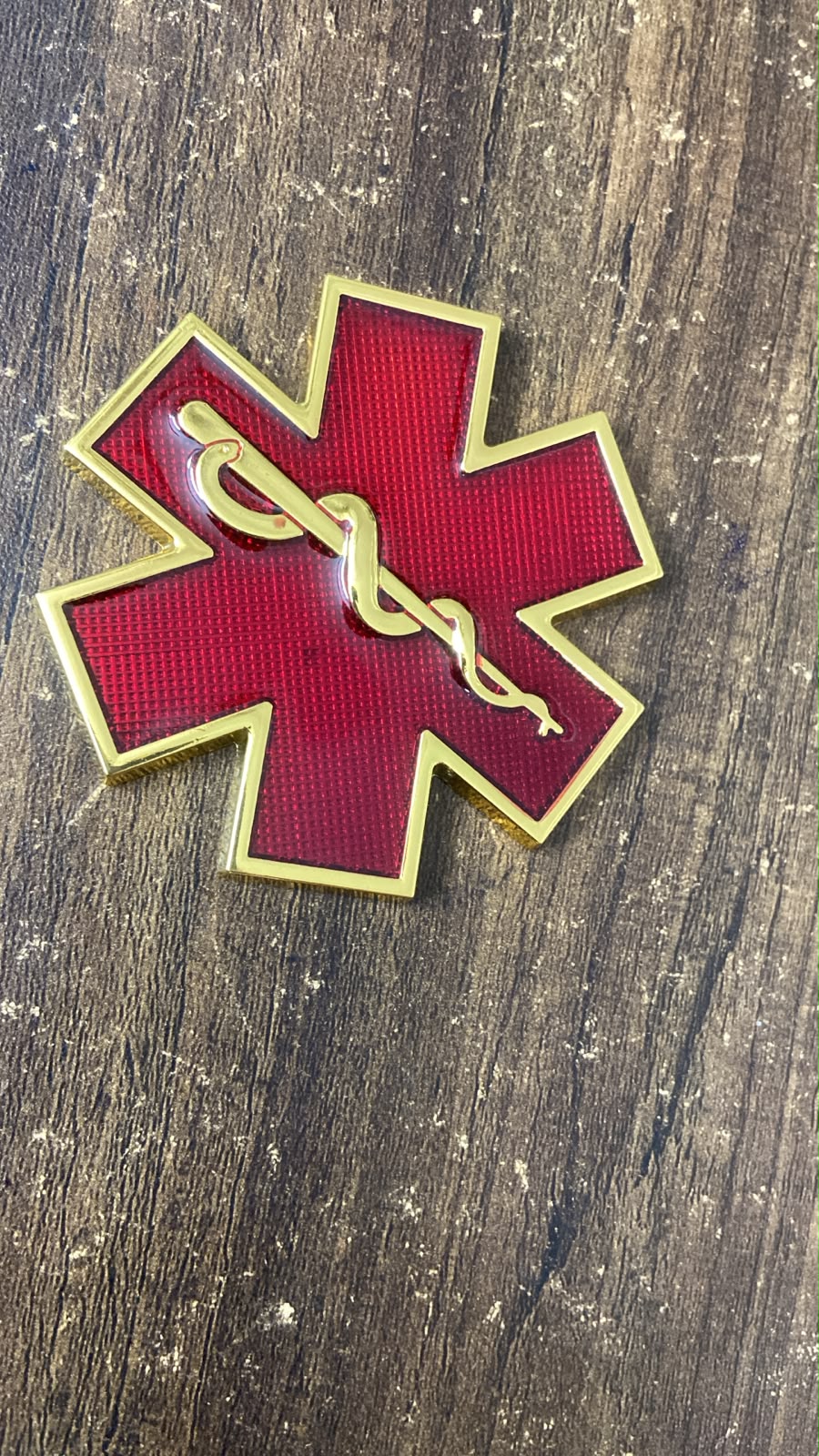 Medical Star of Life Metal Car Badge Emblem 3D Red & Gold Reflective Sticker