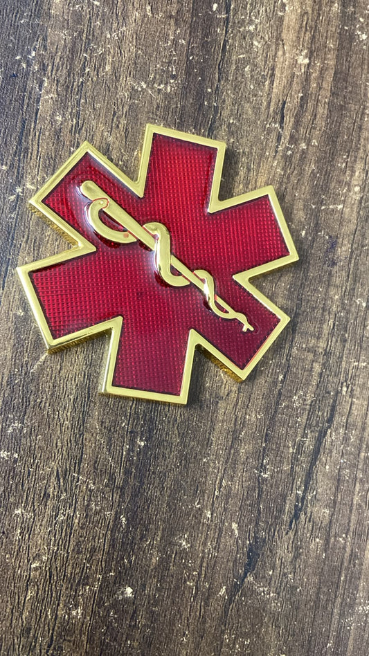 Medical Star of Life Metal Car Badge Emblem 3D Red & Gold Reflective Sticker