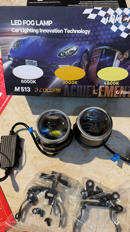 IPH M-513 LED Fog Lamp for Car | 3 Color Modes 3000K Yellow / 4800K Warm White / 6000K White | High Brightness Fog Light | Universal Fit (Set of 2)