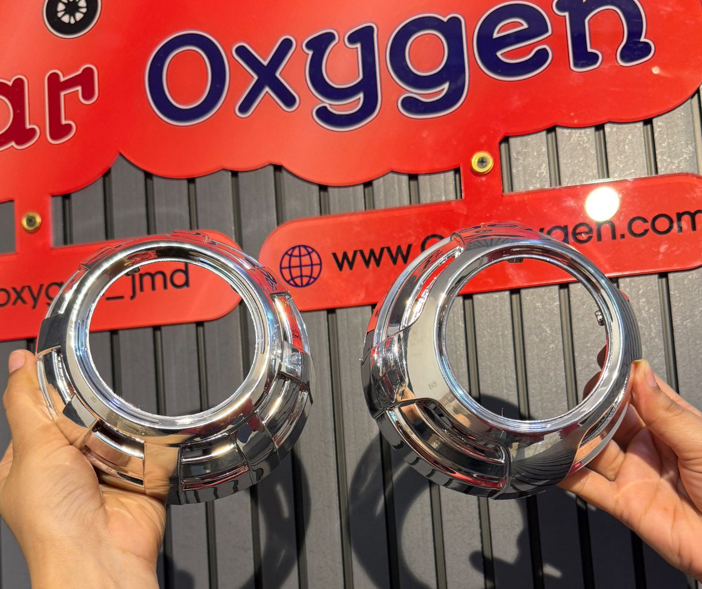 Car Projector Headlight Shrouds – Chrome Finish | Universal Retrofit Shroud for Projector Lens, Stylish Headlight Modification Accessory