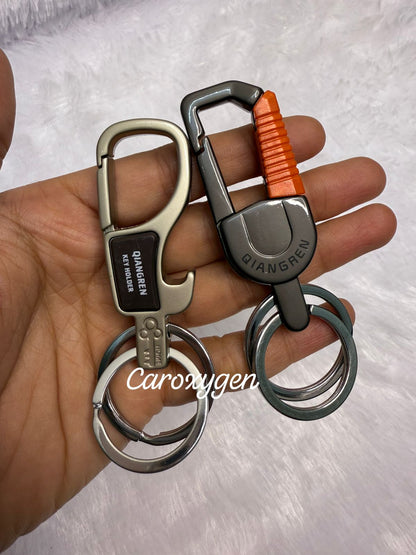 Stylish Hook Locking Silver Metal Carabiner Double Ring Hook Metal Key Chain for Men & Women (Set of 2)