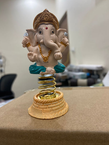 RACE MINDS Lord Ganesha Car Dashboard Household Car Decor Spring Idol for Office Decor Or Jumping Idol