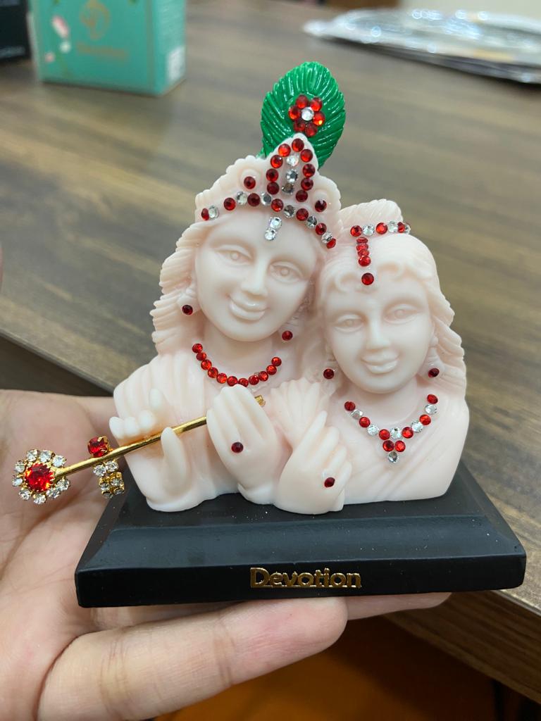 Lord Radha Krishna Car Dashboard Idol Temple Decorative Showpiece White