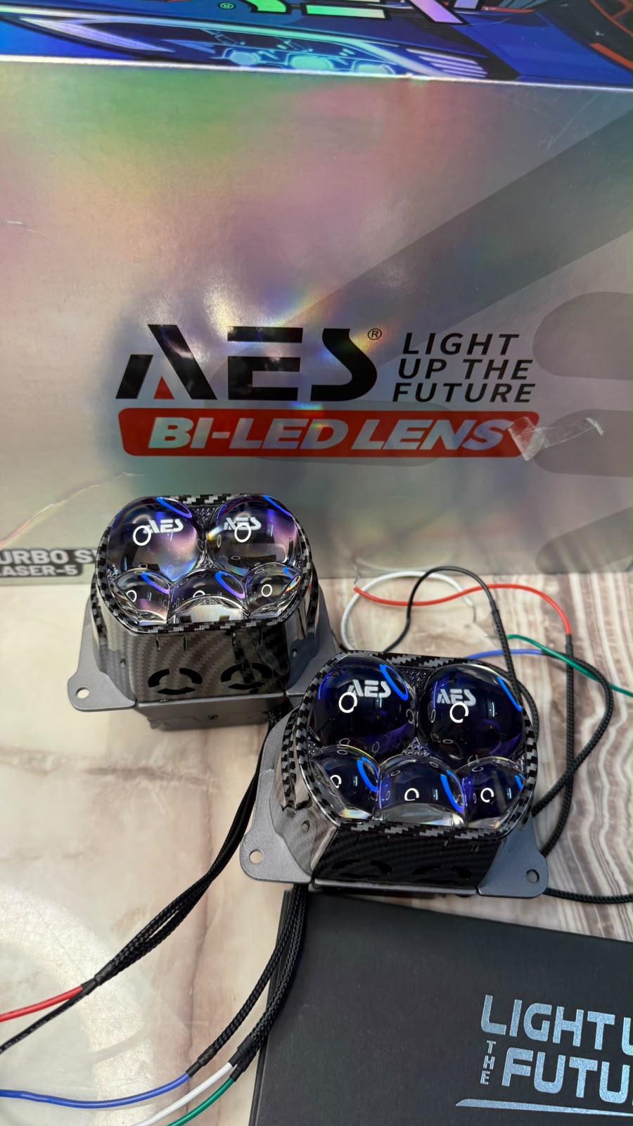 AES Turbo SV Carbon 3 Inch Laser-5 Bi-LED Projector Lens | High & Low Beam LED Headlight Projector (Pack of 2)