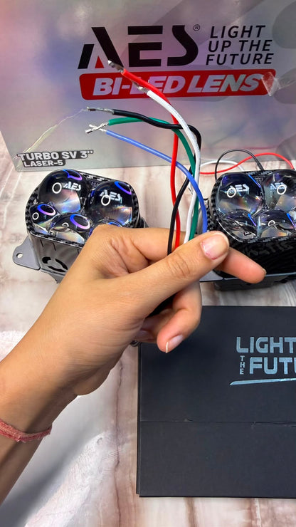 AES Turbo SV Carbon 3 Inch Laser-5 Bi-LED Projector Lens | High & Low Beam LED Headlight Projector (Pack of 2)
